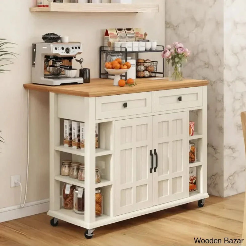 Brianny Rolling Kitchen Cart Island with Foldable Tabletop 2 Drawers and Power Outlet Kitchen trolley cart cabinet kitchen island with storage