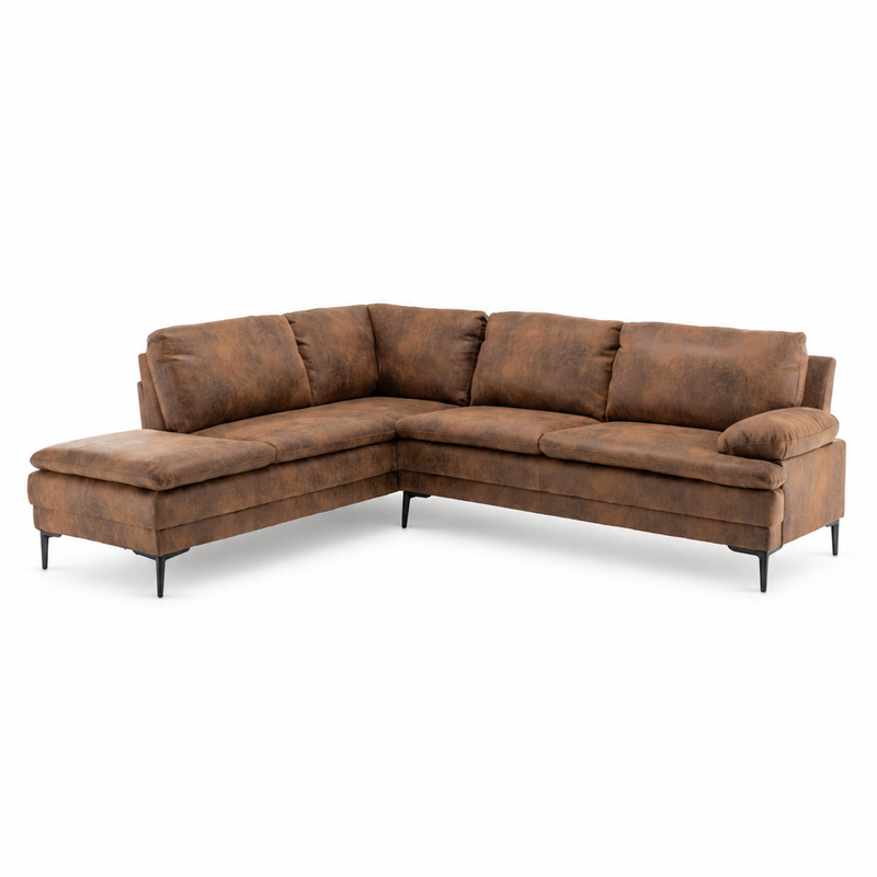 Vintage Upholstered Suede L-Shaped 5 Seater Sofa