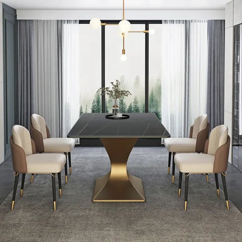 Splendor Modern Rectangular Dining Table and Chair Combination with Italian Stone and Glass Top