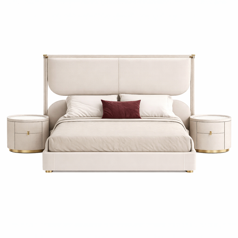 Voguish Modern Trendy  Leatherette Upholstered Off White Bed With Storage In