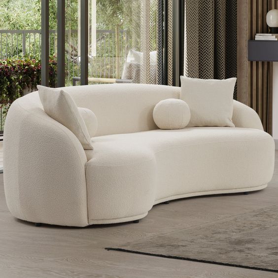 Amber Modern Large Full Italian Boucle Ivory 3 Seater Sofa
