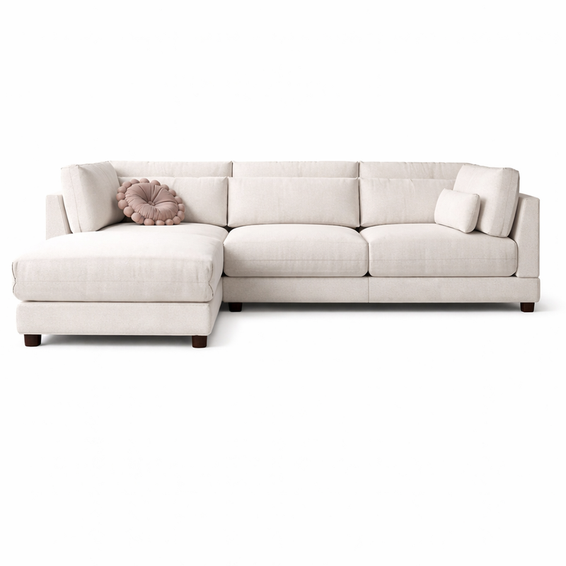 Ritzy Minimalist Upholstered Modular L-Shaped Sofa Couch with Ottoman