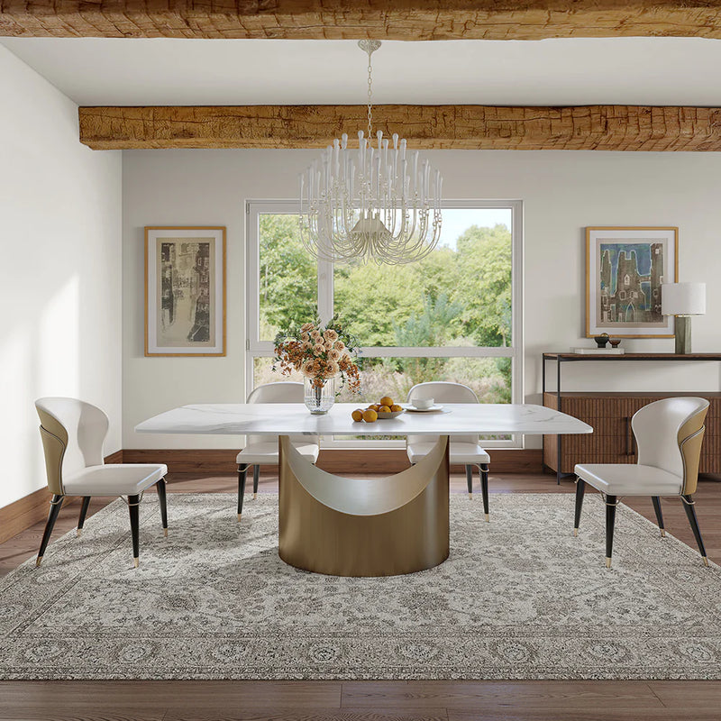 Moza Modern Contemporary Brushed Gold Luxury Dining Set
