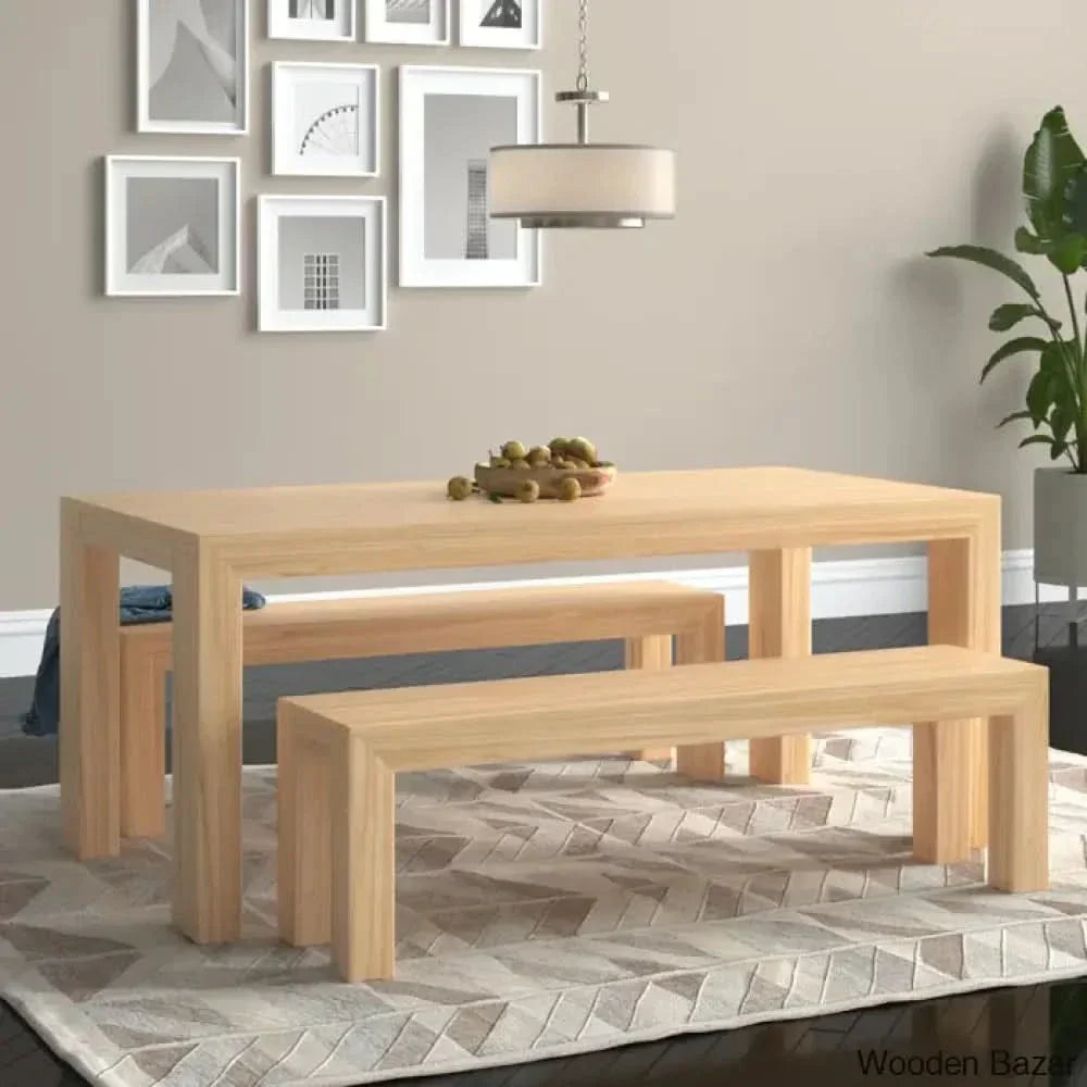 Cady 6 Seater Teak Wood Solid Dining Set - Wooden Empiro Blonde Wirebrush