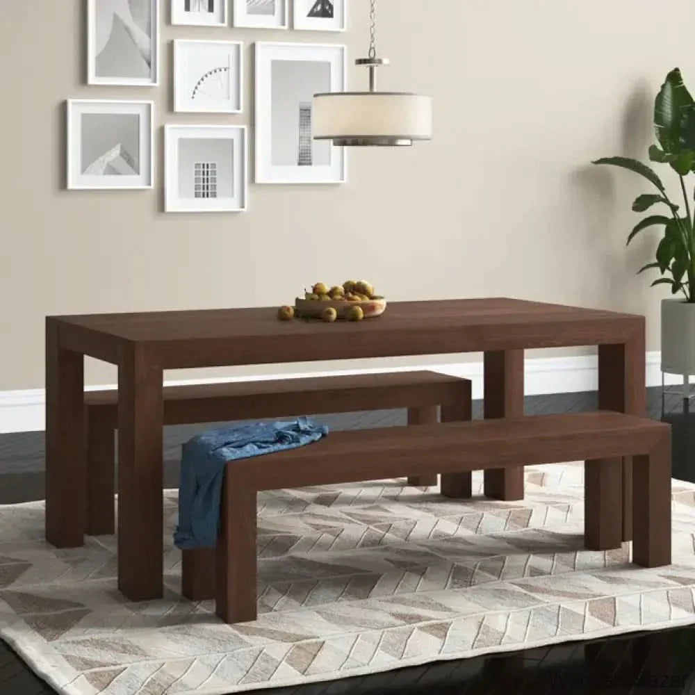 Cady 6 Seater Teak Wood Solid Dining Set - Wooden Empiro Walnut Wirebrush
