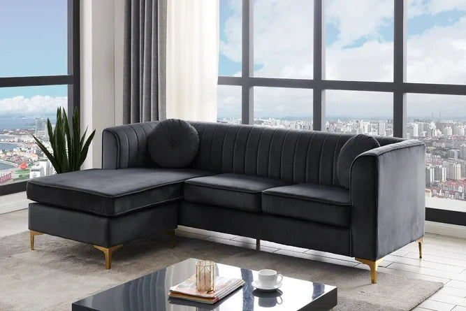 Glitz Modern L Shaped Velvet Sofa