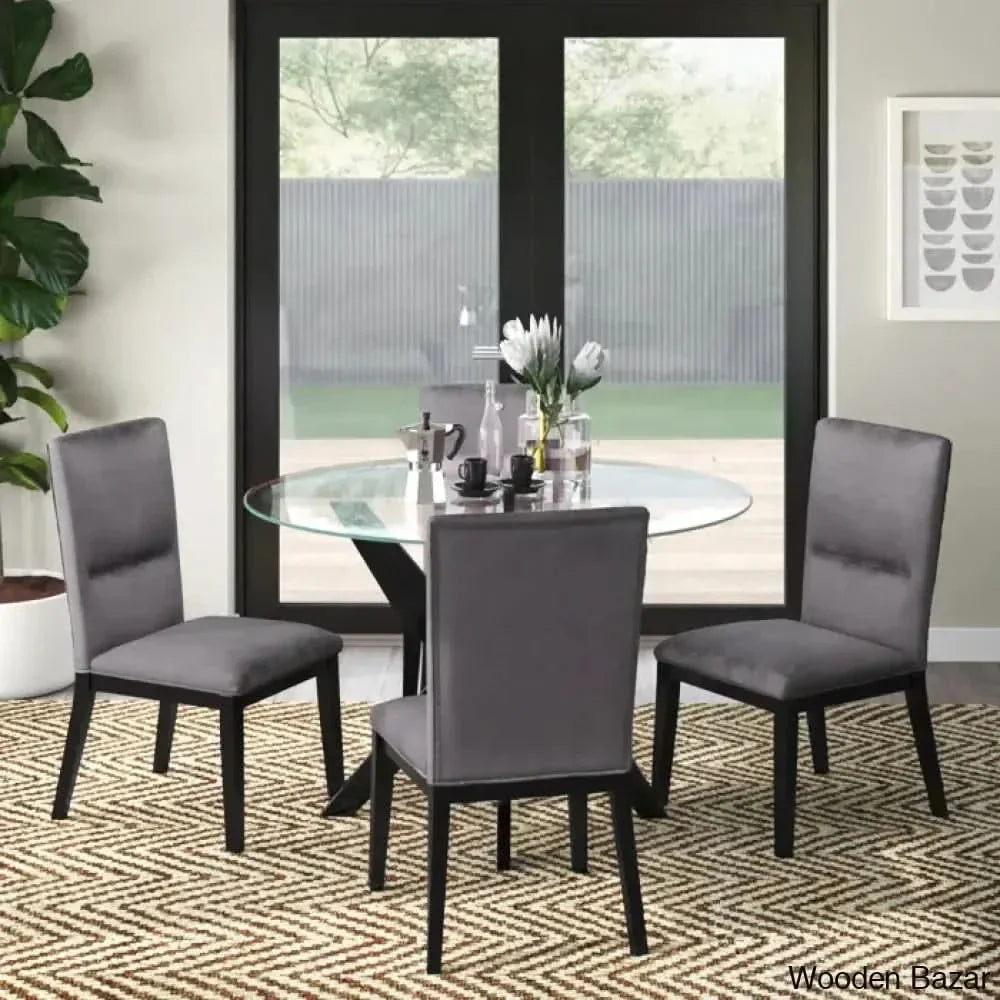 Caron 4 Seater Glass Top Pedestal Dining Set - Wooden Empiro Black