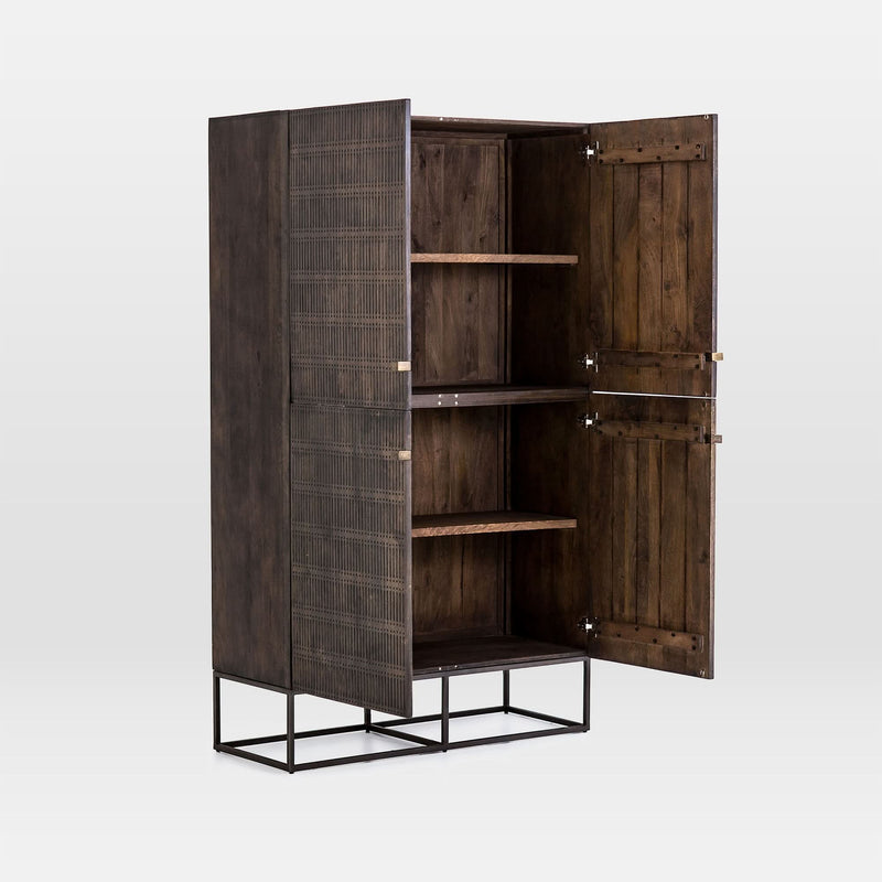 Niklered Carved Teak Wood Tall Cabinet - Wooden Empiro