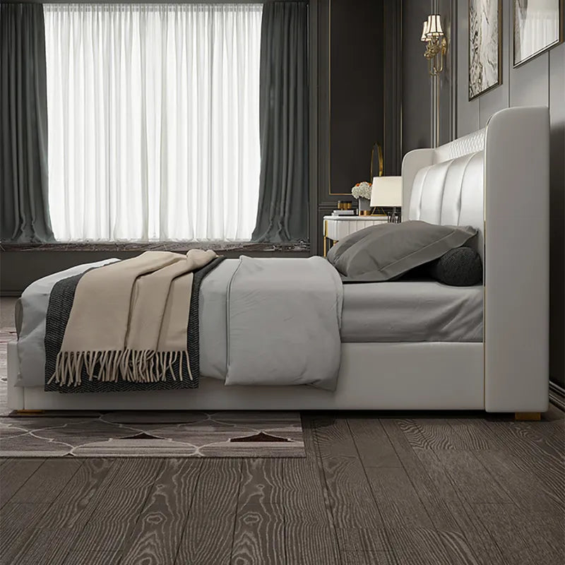 Top-Notch Luxury Off White Upholstered Leatherette Bed With Storage