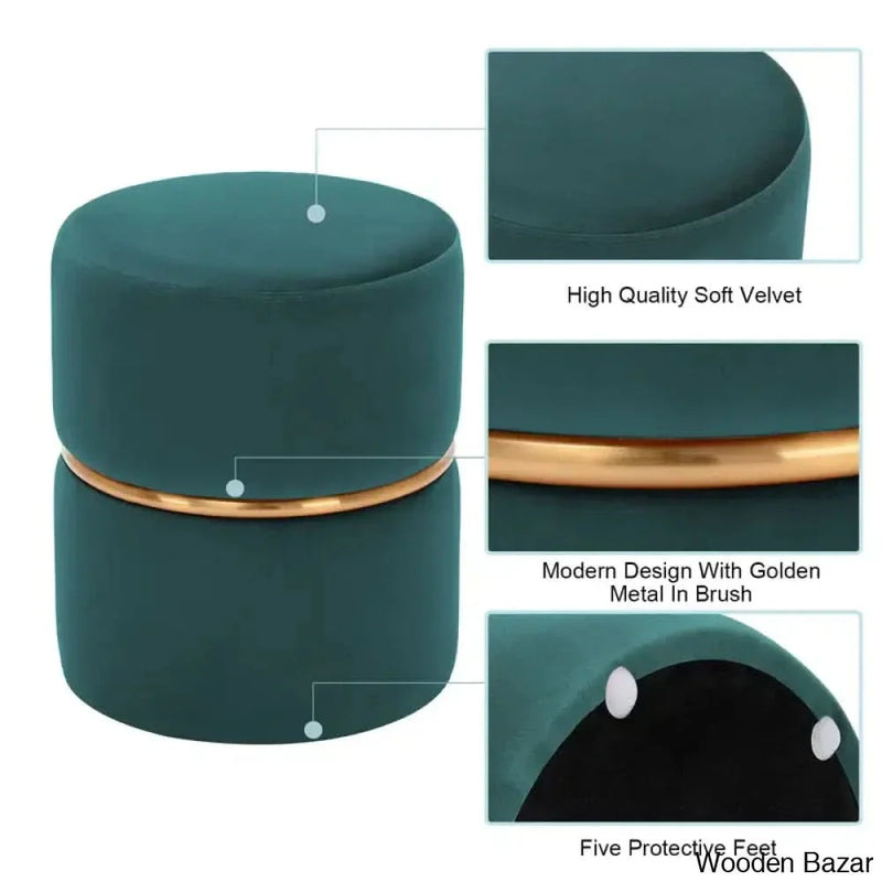 Celynn 14'' Wide Velvet Round Standard Ottoman