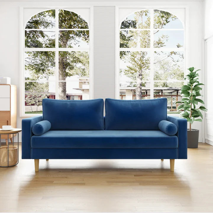 Lauren Royal Blue Suede Fabric Modern Sofa