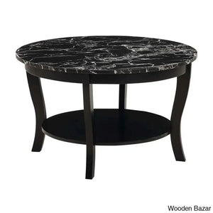 Chadwick 30’’ Coffee Table With Shelf And Center Table Black Faux Marble/Black