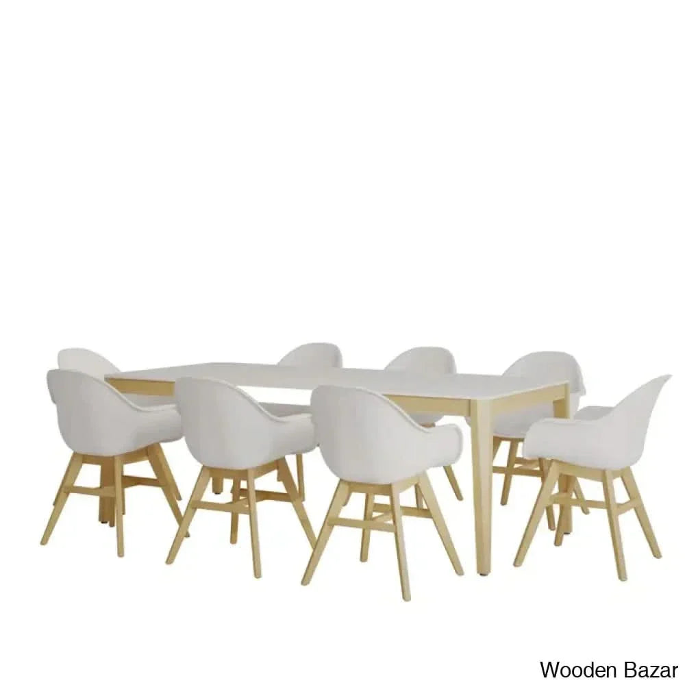 Charlton Luxury 8 Seater Wooden Dining Table Set - Bazar White