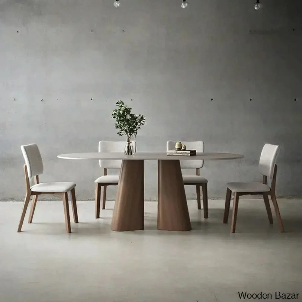 Churchill 4 Seater Stone Top Double Pedestal Dining Set 29.53’’H X 70.87’’L 35.43’’W