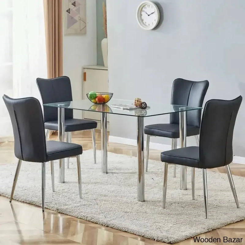 Clemency 4 Seater Glass Top Dining Set - Wooden Empiro