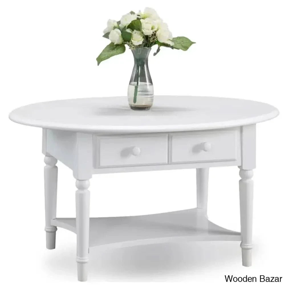 Coastal Solid Wood Oval Coffee And Center Table Orchid White