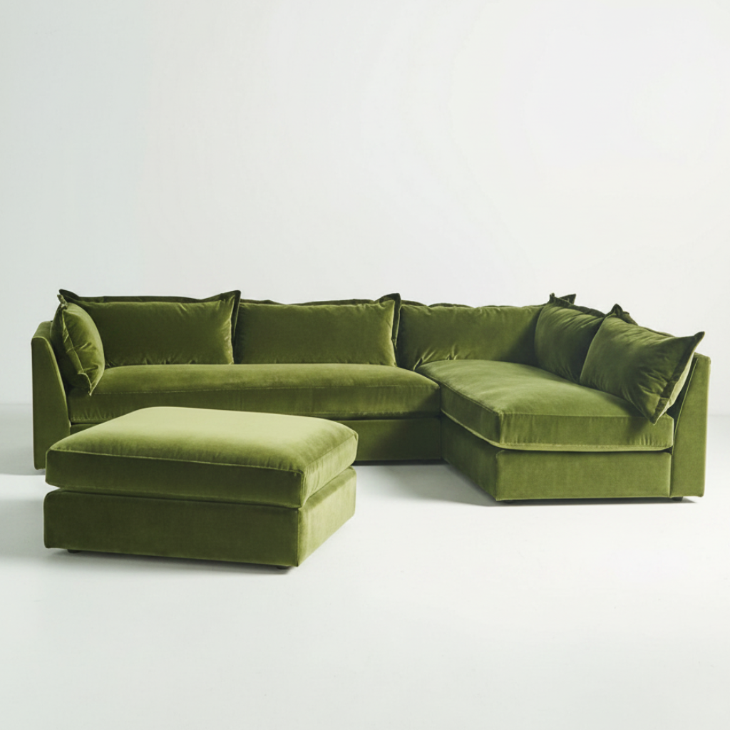 Velvet Sectional — Olive Green L-Shape, made to order by Wooden Empiro