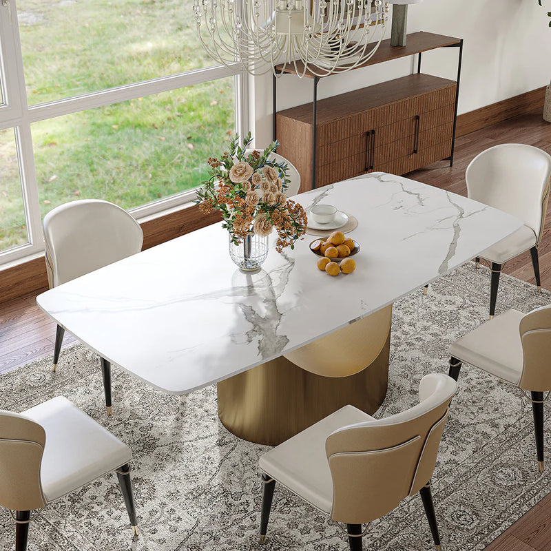 Moza Modern Contemporary Brushed Gold Luxury Dining Set