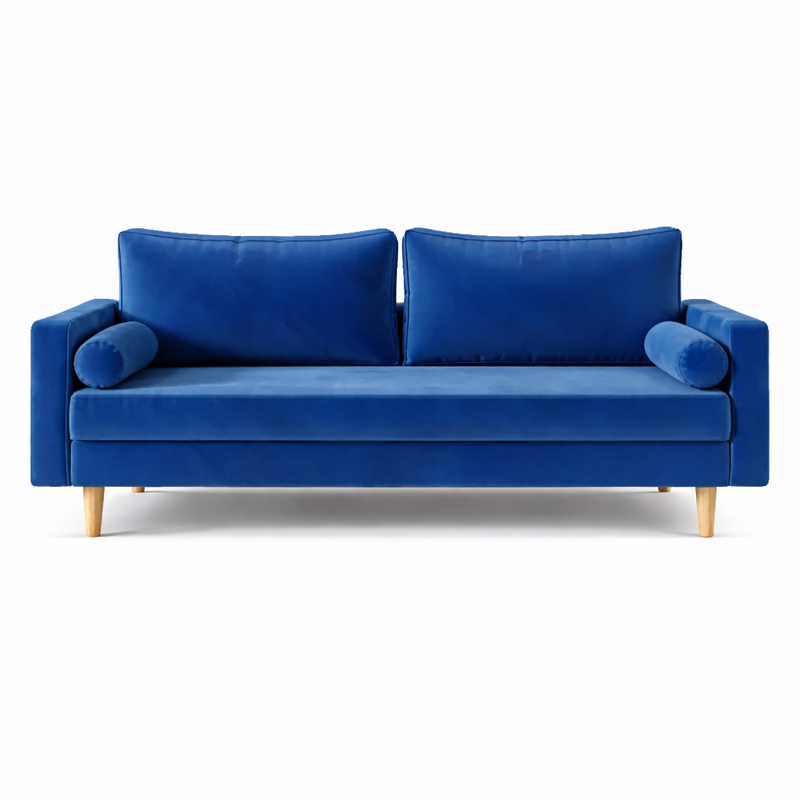 Lauren Royal Blue Suede Fabric Modern Sofa