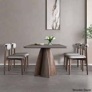 Daelen 6 Seater Stone Top Pedestal Dining Set - Wooden Empiro 29.5’’H X 63’’L 31.5’’W / 4 Seater