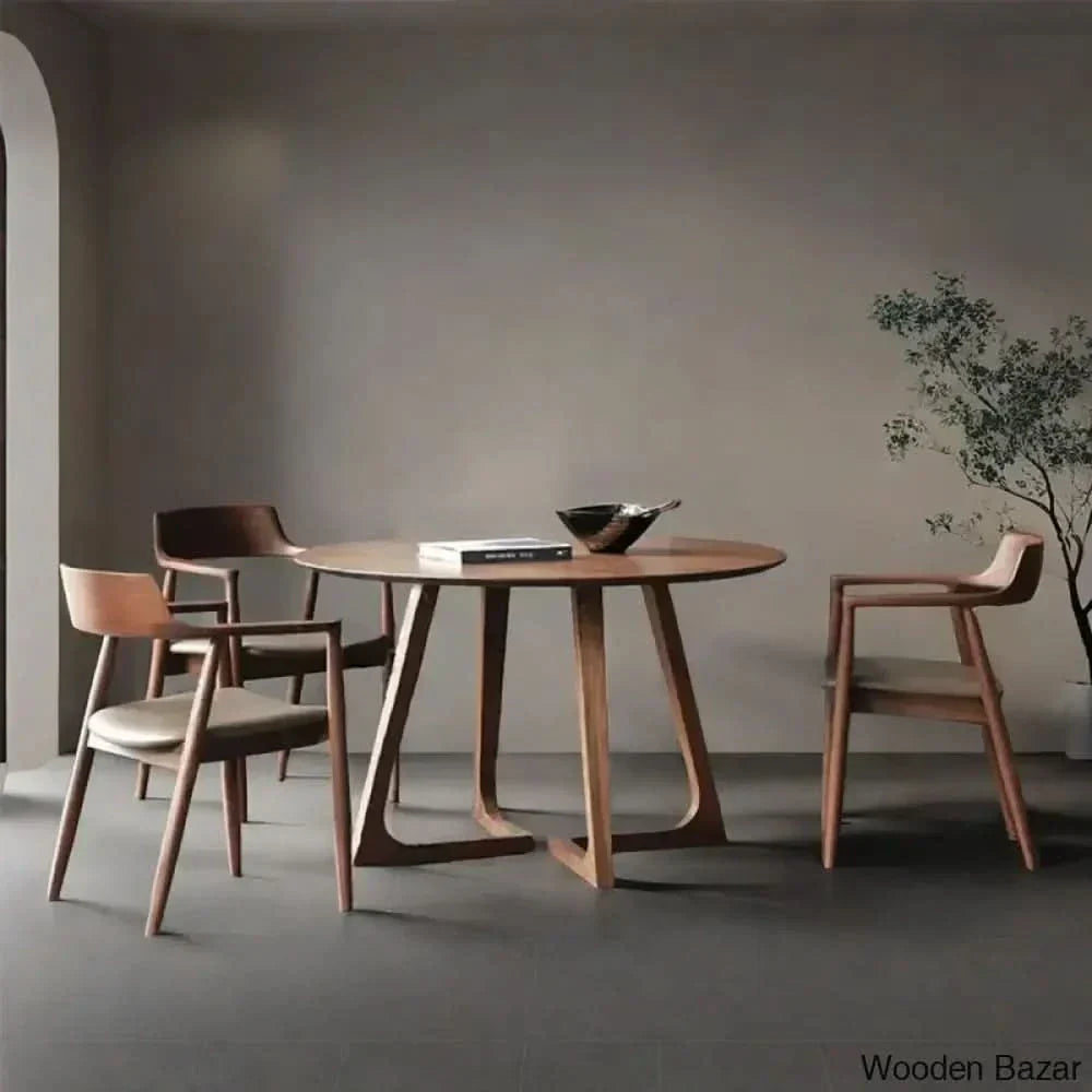 Dana 4 Seater Solid Wood Sled Dining Set - Wooden Empiro 29.5’’H X 51.2’’L 51.2’’W