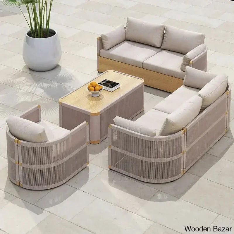 Denny Modern Khaki Swivel Sofa Set With Aluminium and Rope Design - Wooden Empiro
