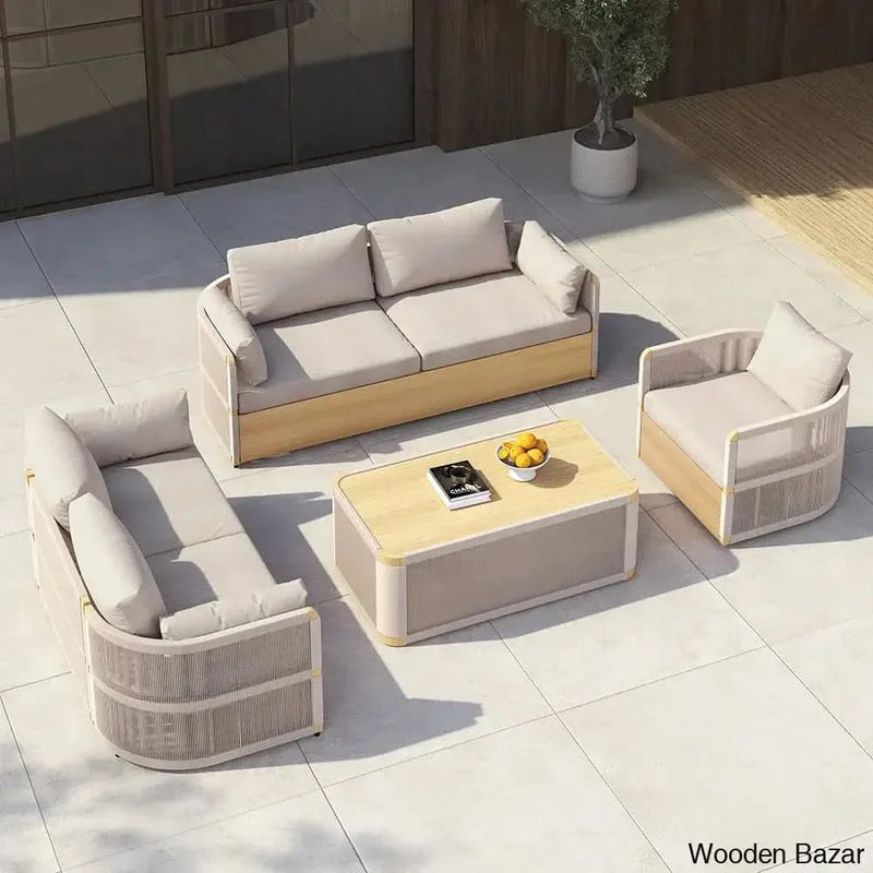 Denny Modern Khaki Swivel Sofa Set With Aluminium and Rope Design - Wooden Empiro