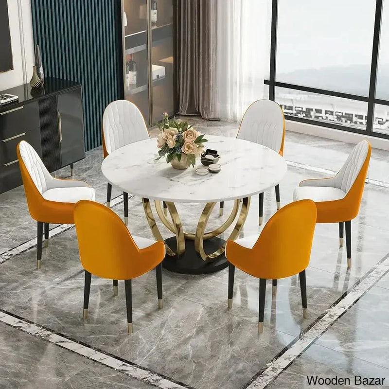 Diamond Sintered Stone Top Rectangle Dining Table Set - 1 Table & 6 Chairs