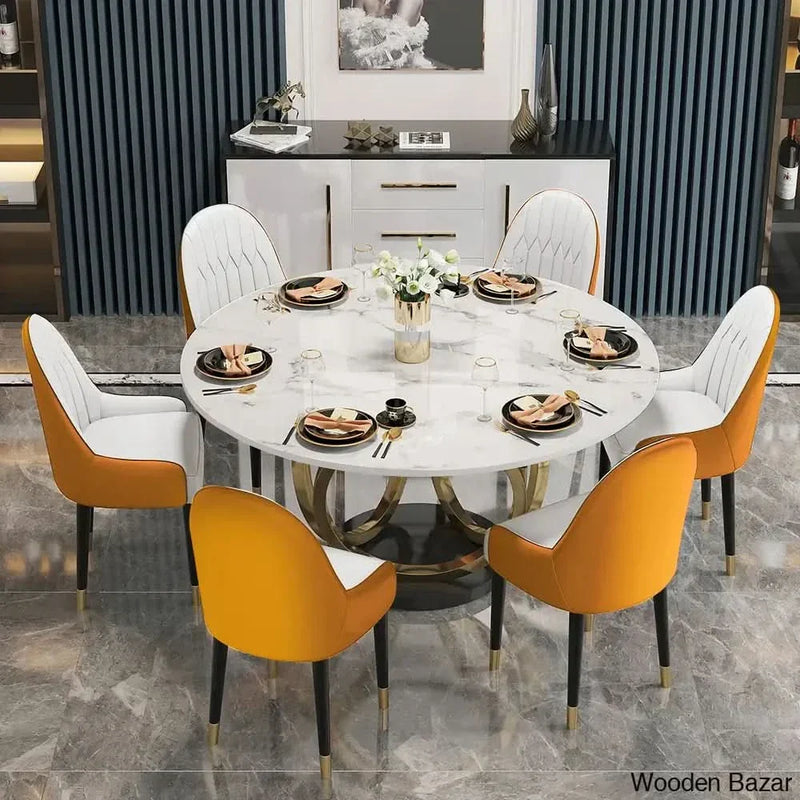Diamond Sintered Stone Top Rectangle Dining Table Set - 1 Table & 6 Chairs