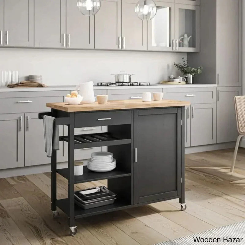 Domenique Solid Wood Top Kitchen Cart Kitchen trolley cart cabinet kitchen island with storage