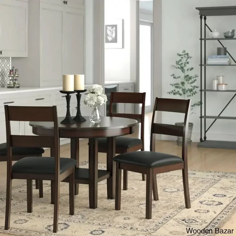 Dormont 4 Seater Round Wooden Dining Table with Cushioned Chairs