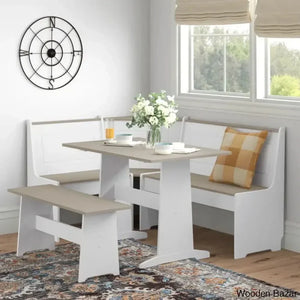 Dragon 5 Seater Corner Pine Breakfast Nook With Hidden Storage Gray