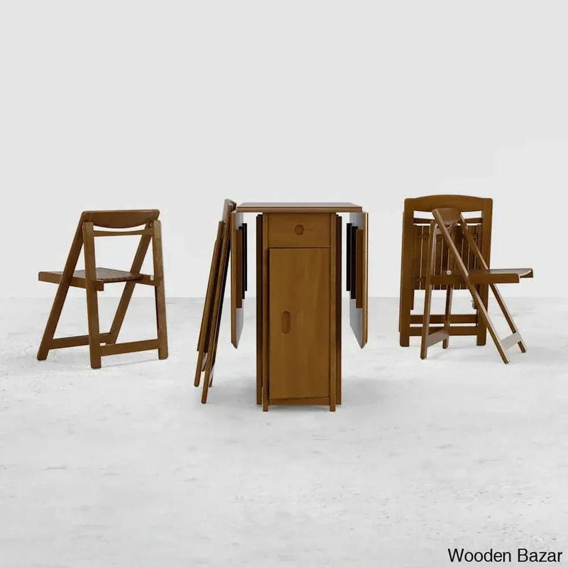 Earlene Modern 5-Piece Walnut Dining Set - Solid Wood Folding Table with Seating for 4