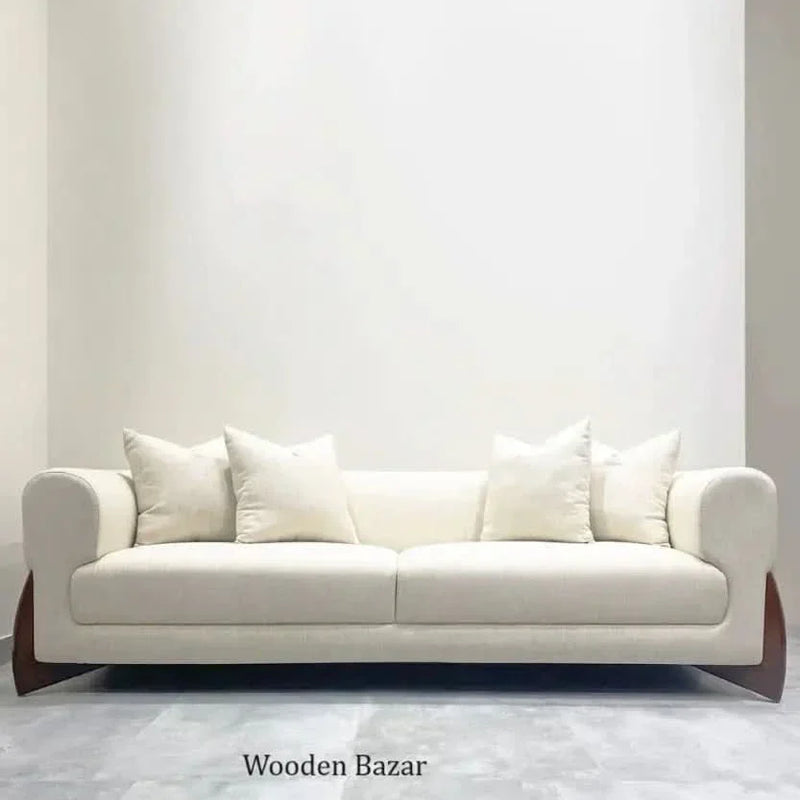 Elegant Linen Off White Couch Sofa- Wooden Empiro