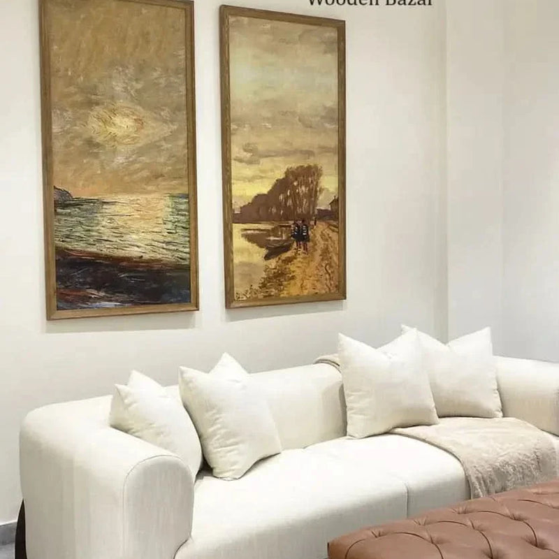 Elegant Linen Off White Couch Sofa- Wooden Empiro