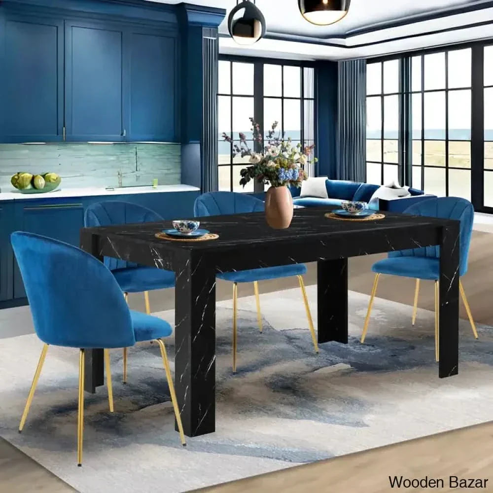 Eloska Modern 4 Seater Dining Table Set - Wooden Empiro Black With Blue Chair