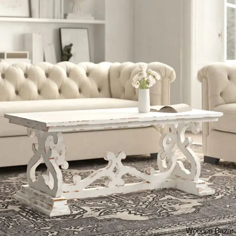 Emersync 46" Solid Wood Distressed Scrollwork Coffee and center Table