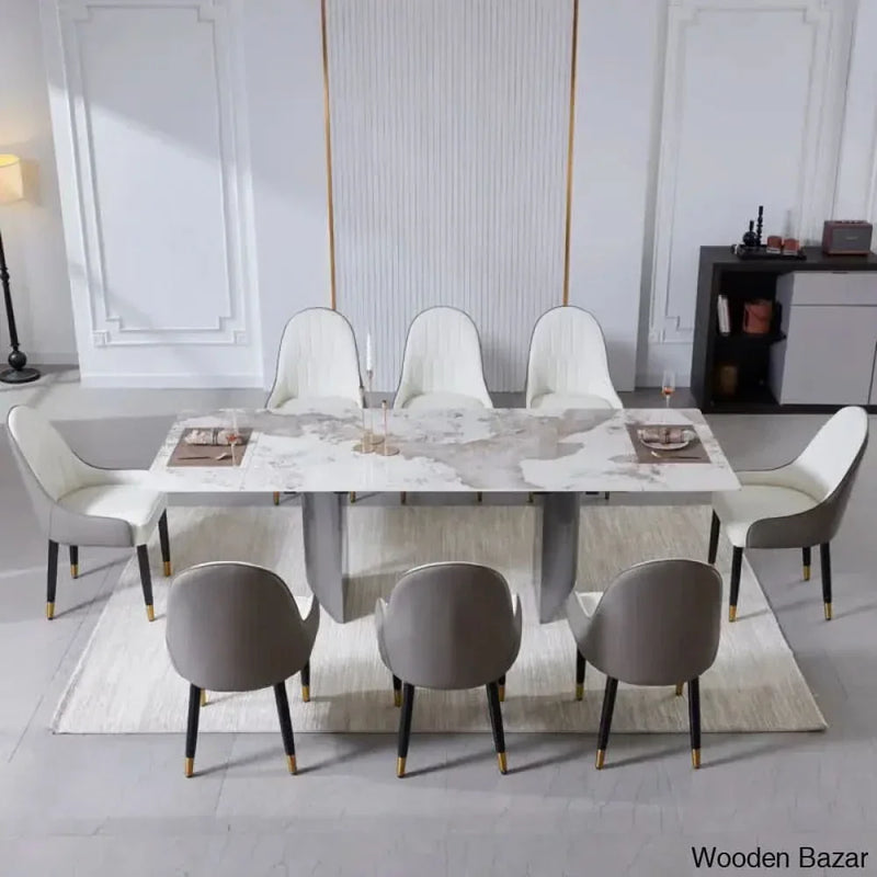 Sintered Stone Table with 8 Luxe Leather Chairs