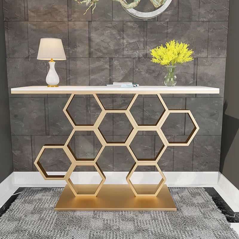 Noha Modern Honeycomb Motif Golden Metal Console Table