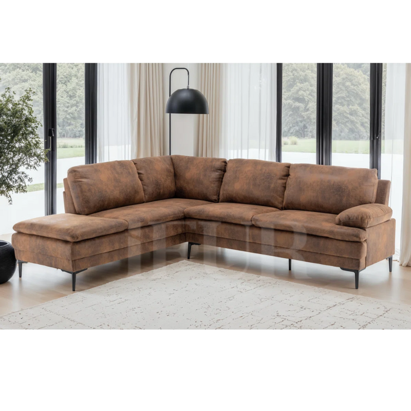 Vintage Upholstered Suede L-Shaped 5 Seater Sofa