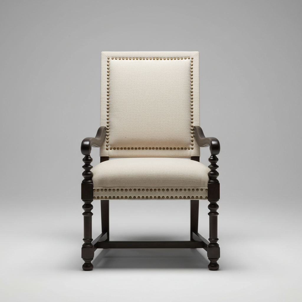 Nailhead Armchair – Carved Wood Dining Chair