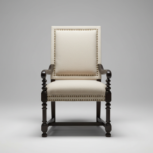 Nailhead Armchair – Carved Wood Dining Chair