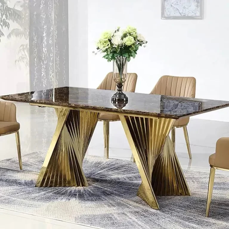 Noble Modern dining table featuring a luxurious marble top and a sleek stainless steel pedestal base final part payment