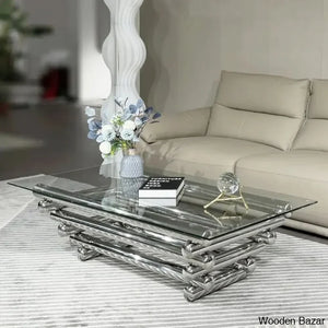 Faviolai Glass Top Single Coffee And Center Table Silver