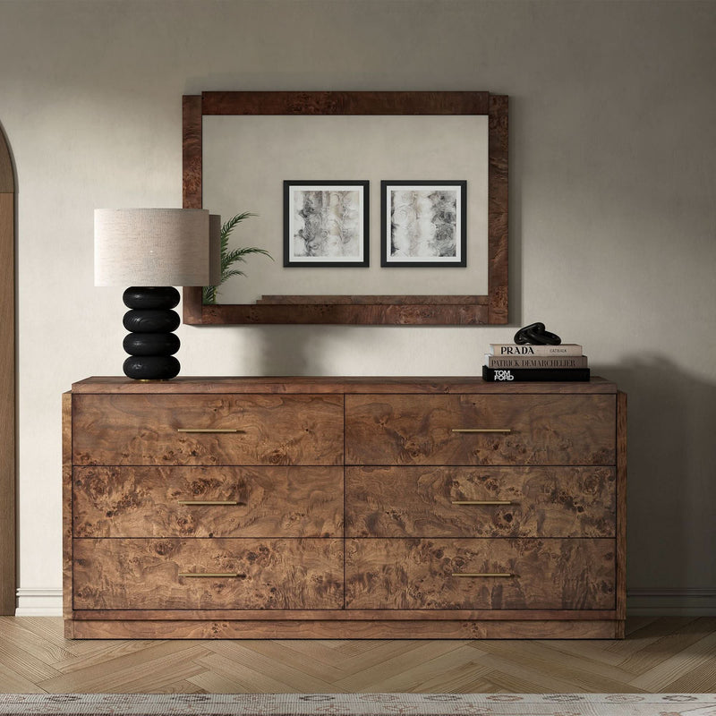 Burled Wood 6-Drawer Dresser - Wooden Empiro