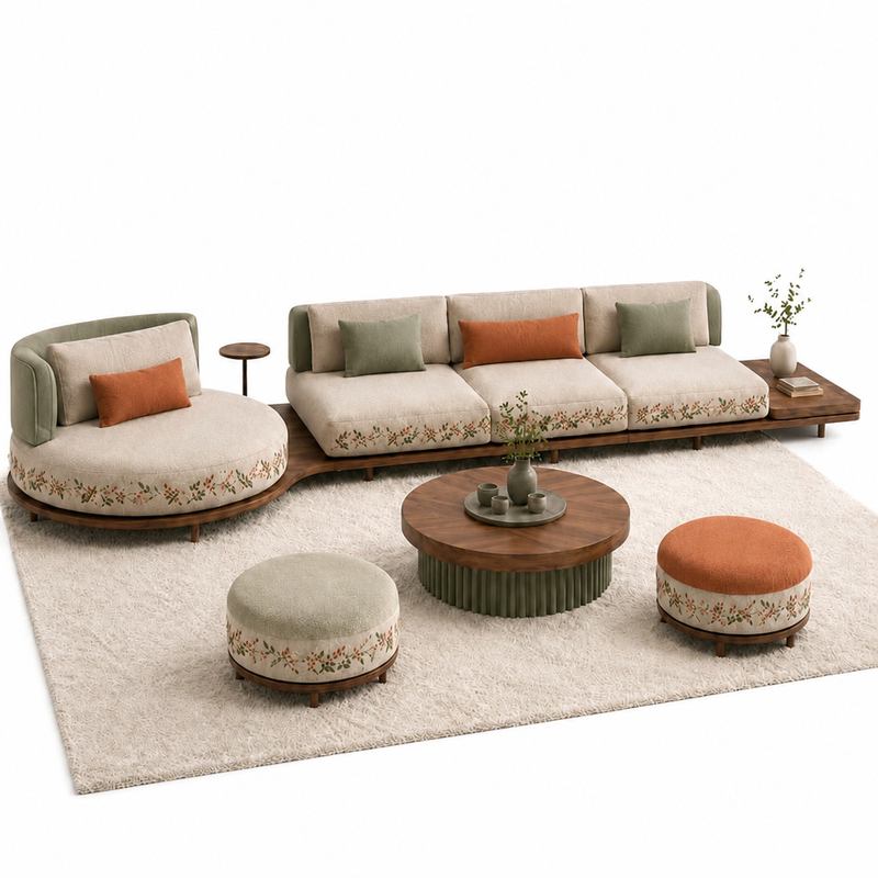 The Florenza Sofa Set — Luxury Modular Solid Teak Wood Living Room Sofa