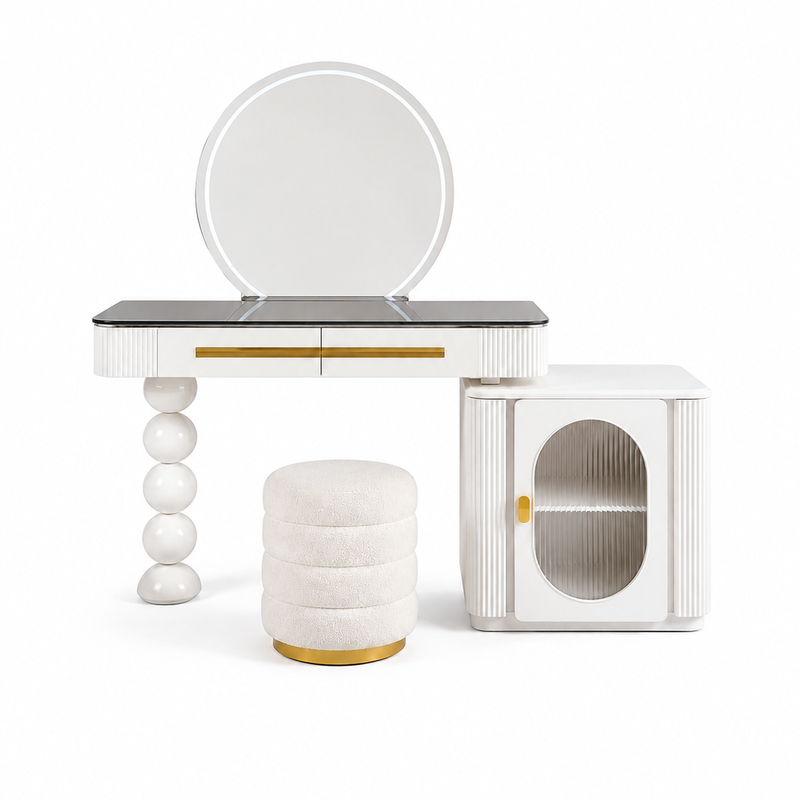 The Luméra Dressing Table — Luxury Contemporary Vanity with Fluted Cabinet