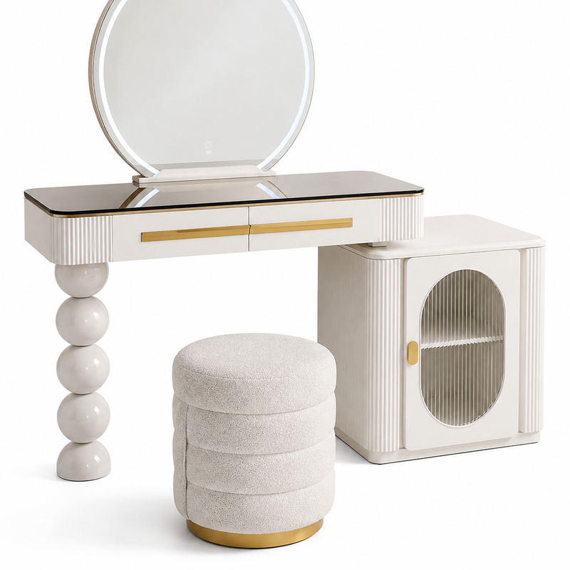 The Luméra Dressing Table — Luxury Contemporary Vanity with Fluted Cabinet