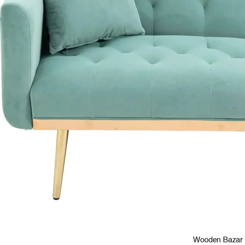 Garcia Light Teal Velvet Accent Sofa with Gold Legs - Wooden Empiro