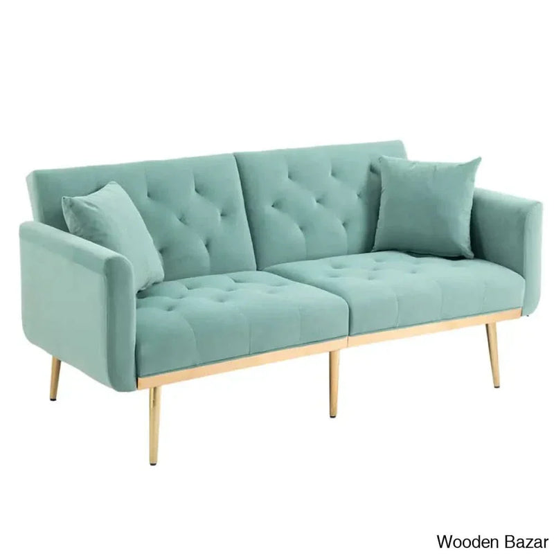 Garcia Light Teal Velvet Accent Sofa with Gold Legs - Wooden Empiro